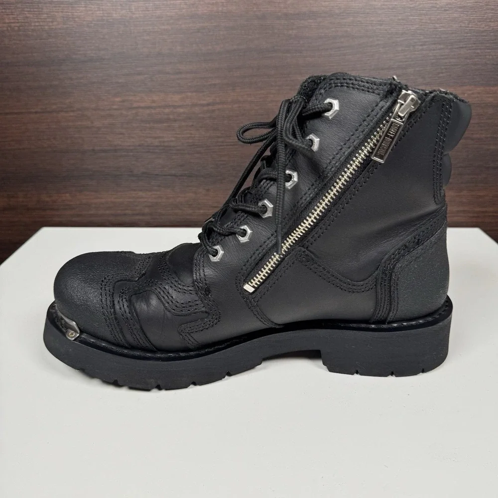Harley Davidson 9.5 Stealth Motorcycle Boots Lace Black Leather Riding 91642 Men